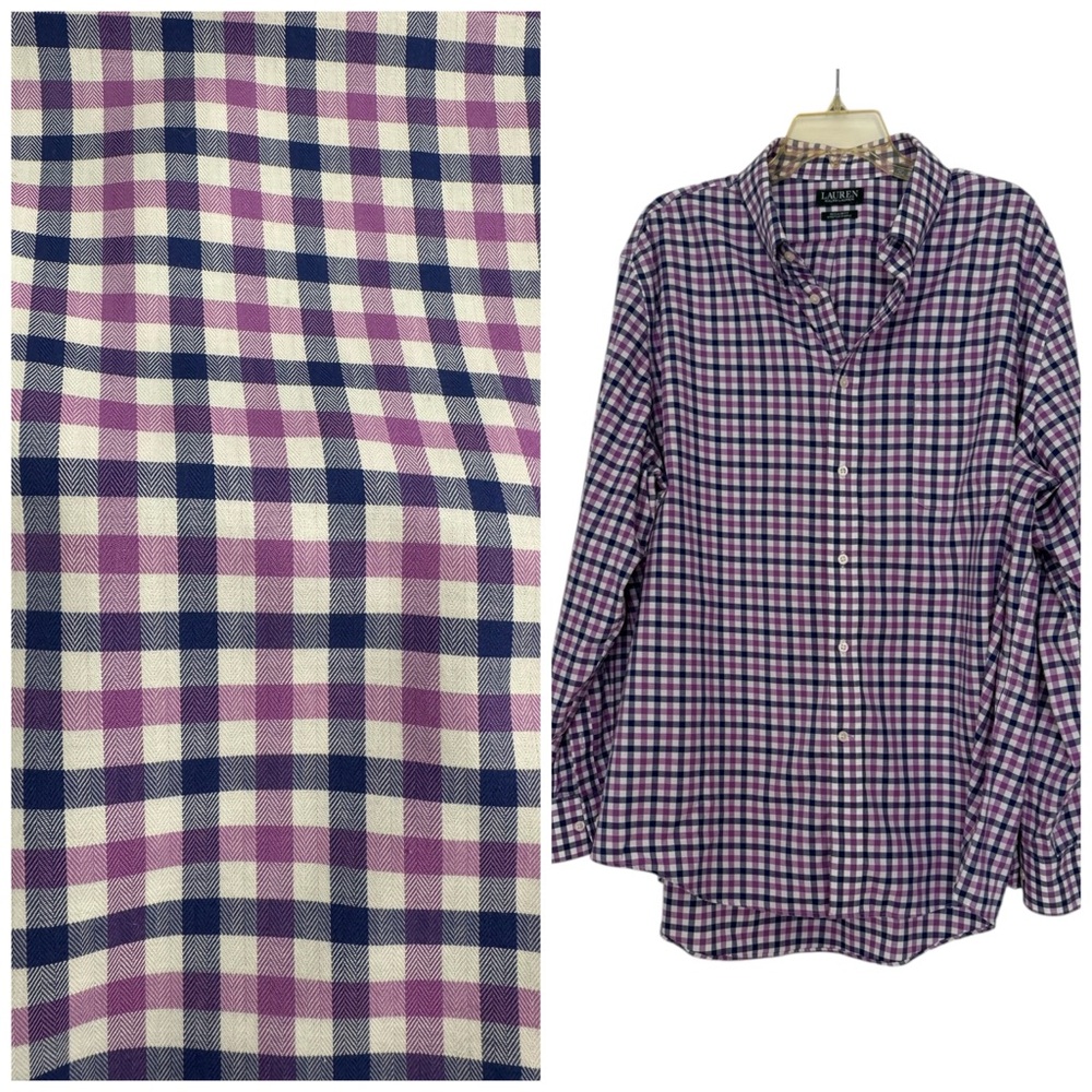 Lauren Ralph Lauren Checkered Button Down Shirt - Purple/Navy/White 2XL